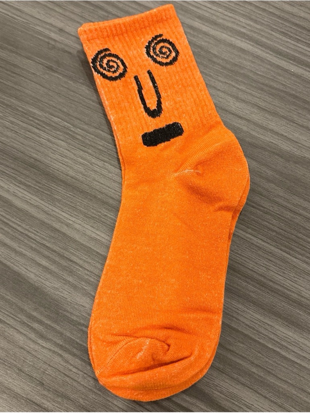 Men's Orange Novelty Crew Socks with Face Design
